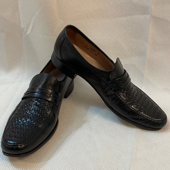 Dacks Black Hand Sewn Vamps Weave Woven Loafers Size 10 - Picture 1 of 9